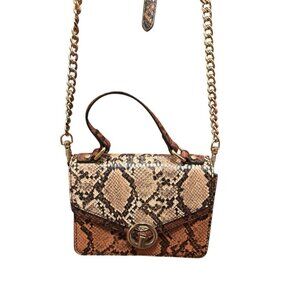 ALDO Faux Snakeskin Finches Print Crossbody Handle Mini Purse Goldtone Chain 5x7